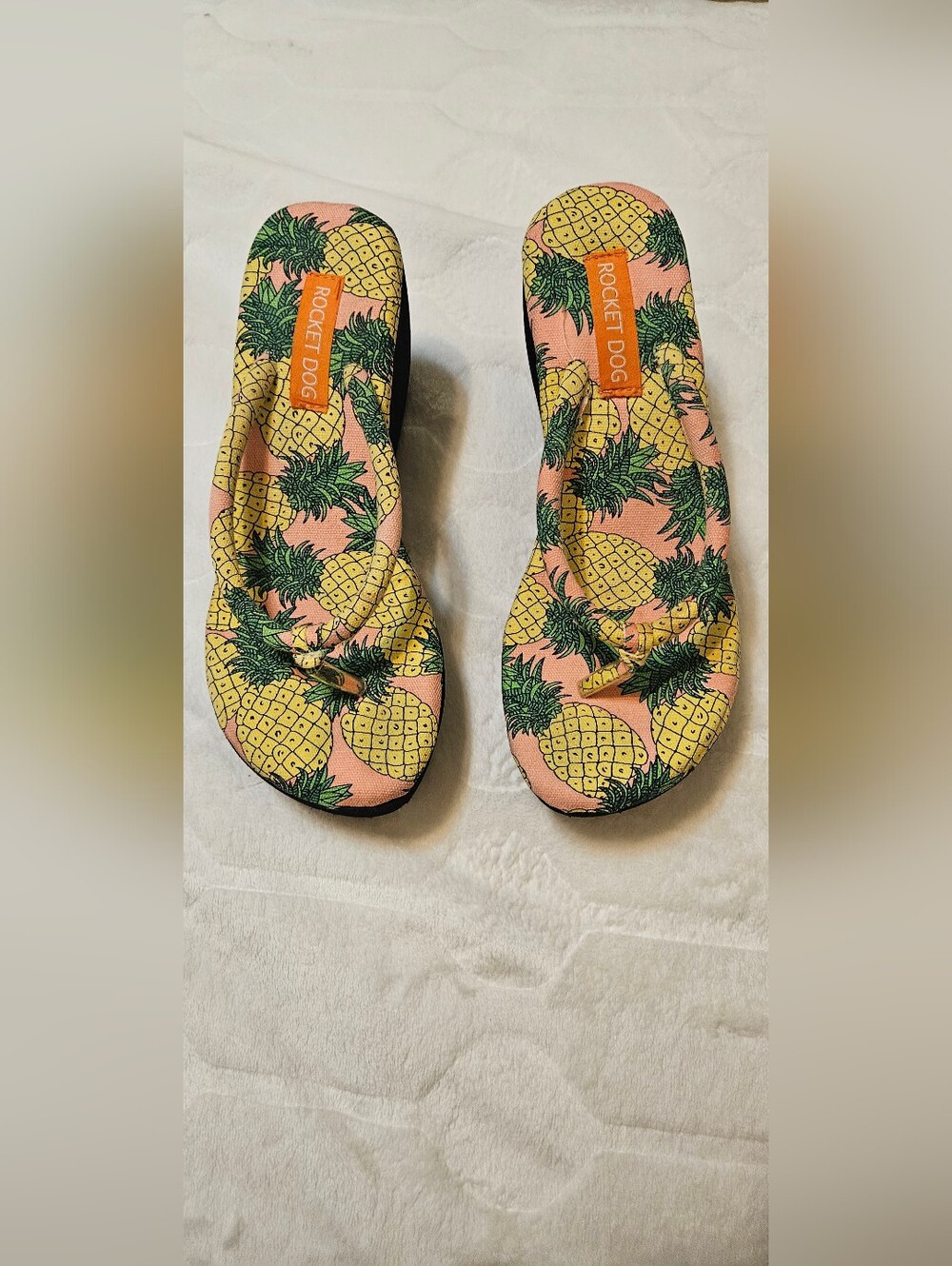 Rocket Dog Pink Pineapple Print Slide Sandals